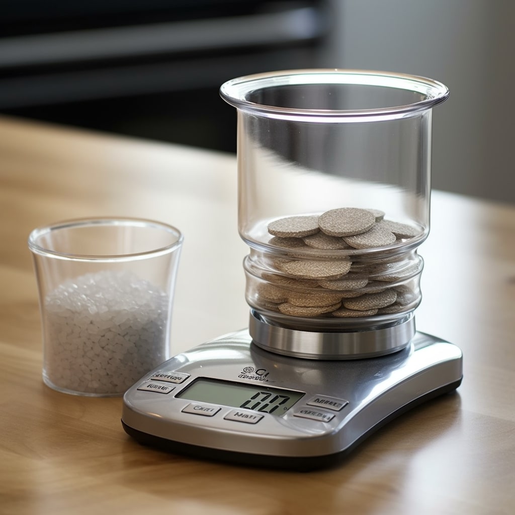 a sleek digital scale displaying a precisely measured quarter pound