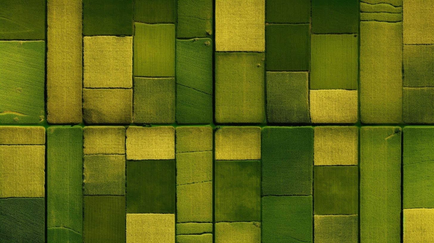 a vast green field, neatly divided into squares