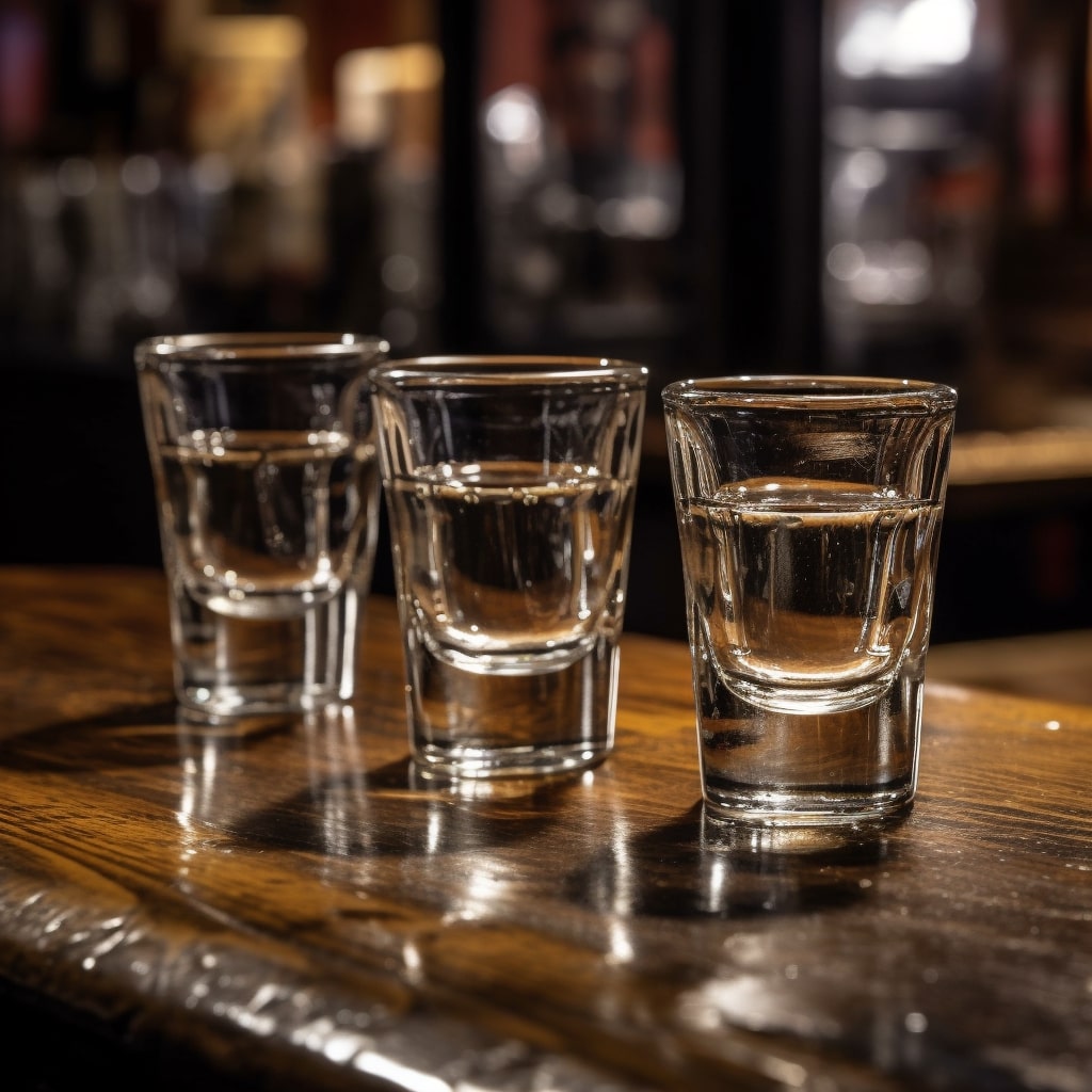 shot glasses in bar